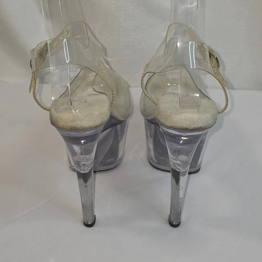 Pleaser Sky-308 Clear Platform Sandals Women 7 Stiletto Pole Dance Exotic Heels